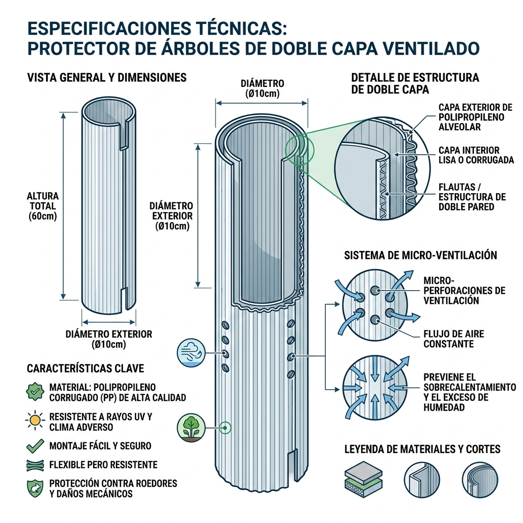 Especificaciones técnicas de protectores para olivos